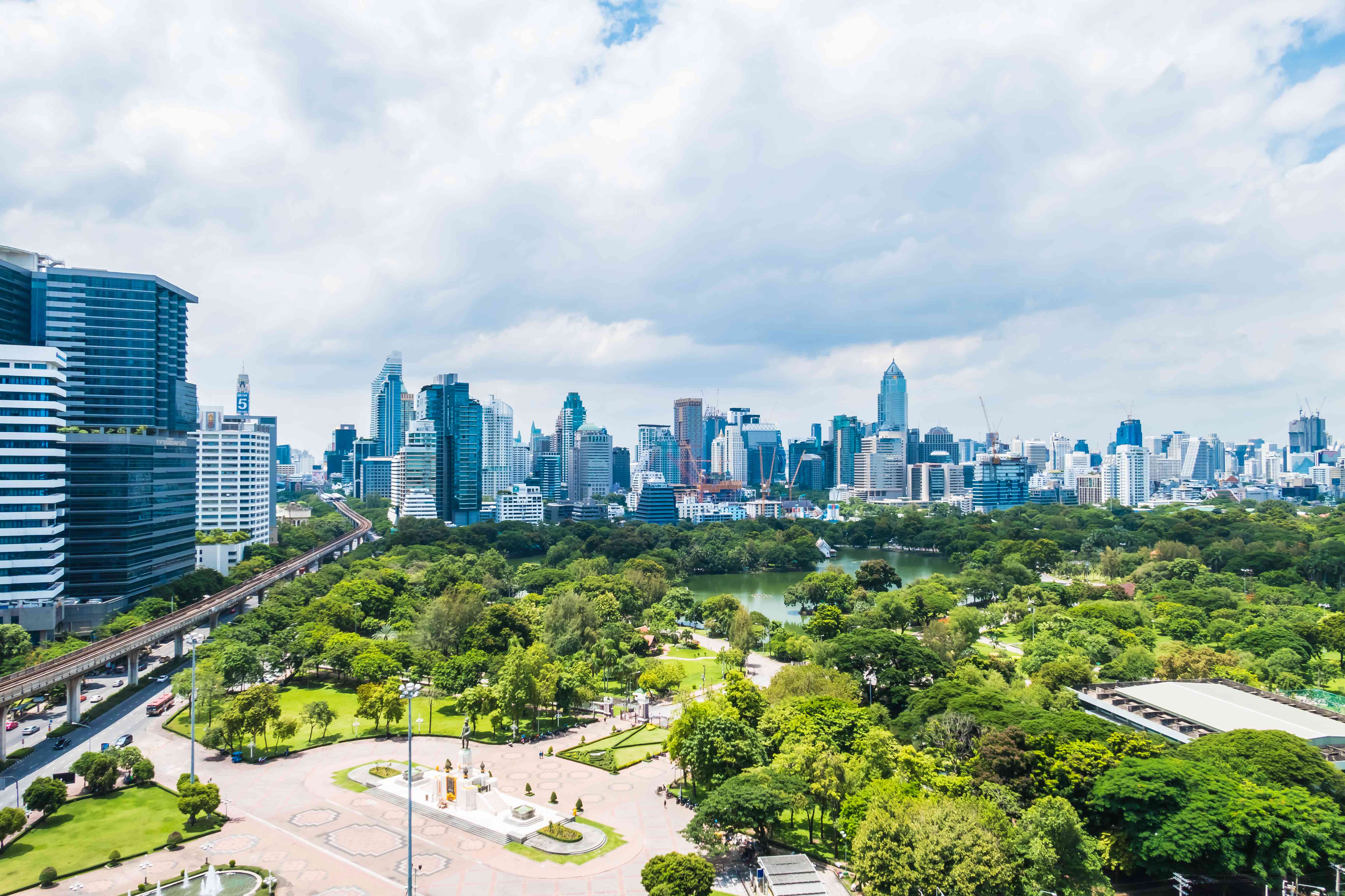 City skyline with park